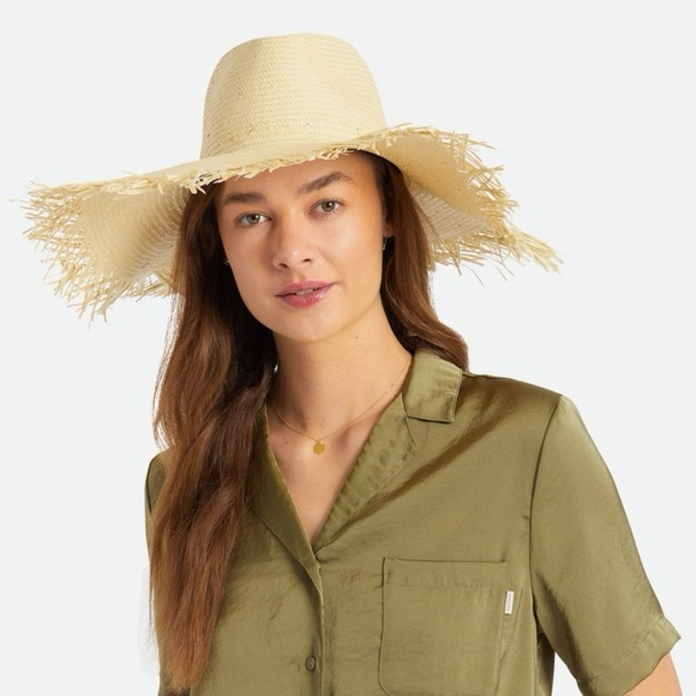 BRIXTON Jo Straw Frayed Fedora Hat